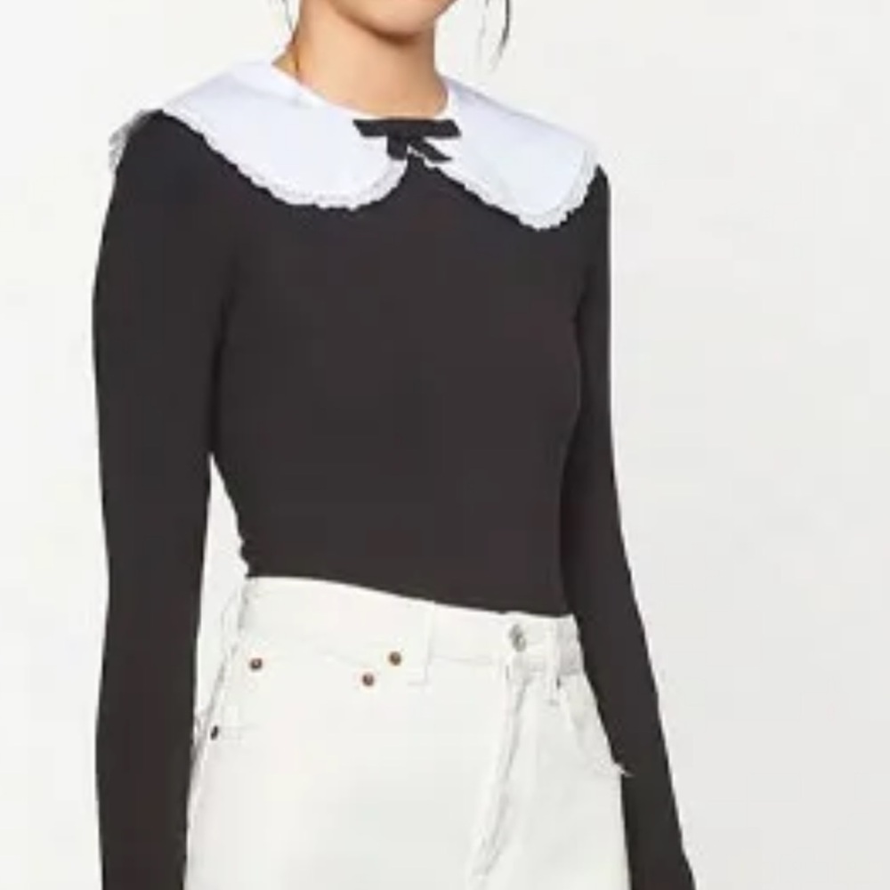 Miu Miu Black Bodysuit with White Lace Collar